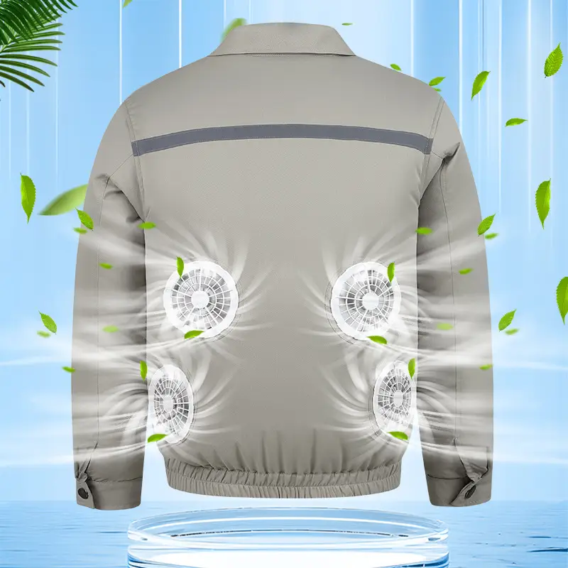 Men Cooling Fan Shirt Grey Short Sleeve - Image 17
