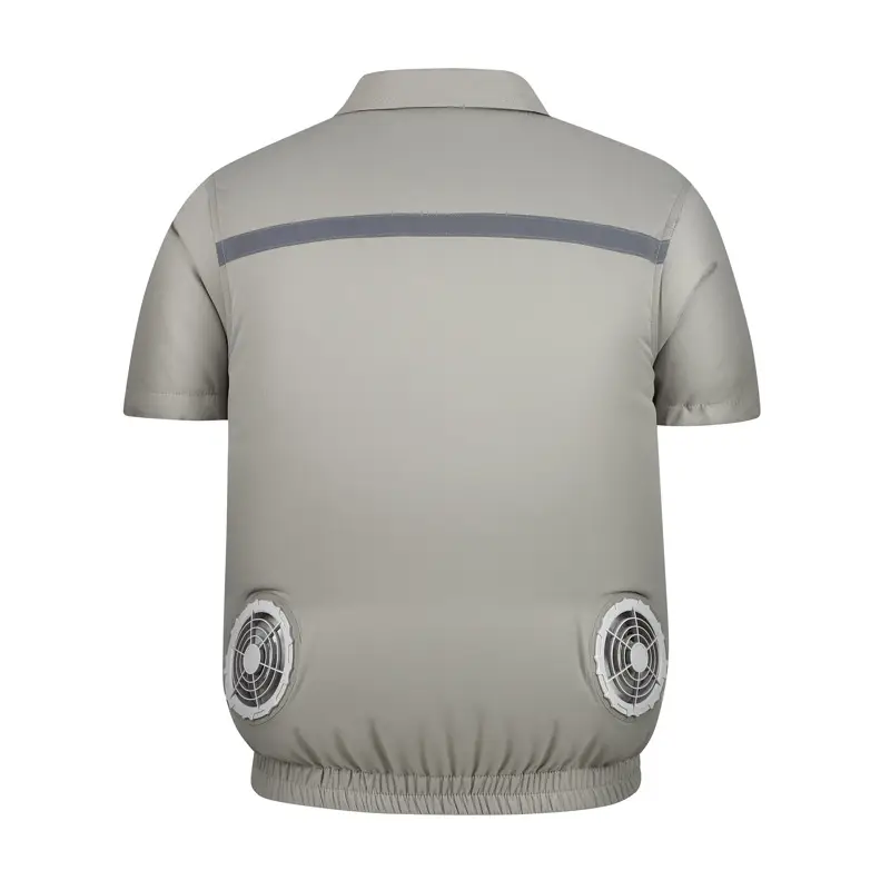 Men Cooling Fan Shirt Grey Short Sleeve - Image 2