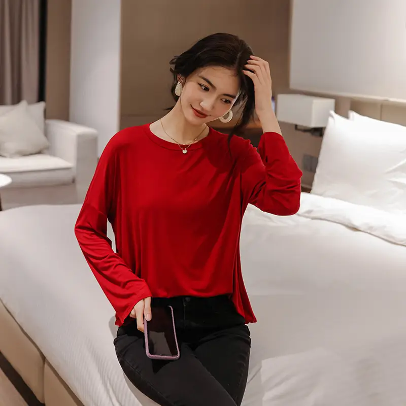 Women's Red Long Sleeve T-Shirt Spring Autumn Korean Style - Image 5