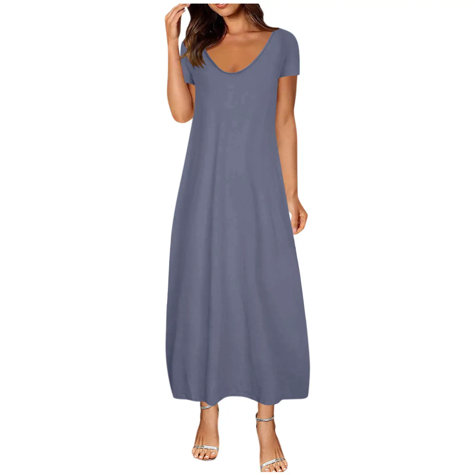2021 Hot Plus Size Women's White Long Dress with Deep V Neck and Pocket - Image 13