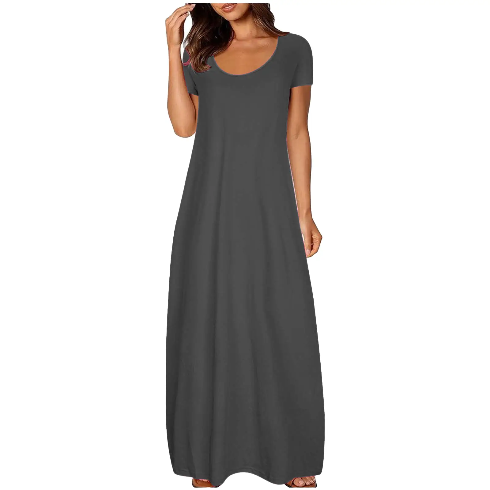 2021 Hot Plus Size Women's White Long Dress with Deep V Neck and Pocket - Image 15