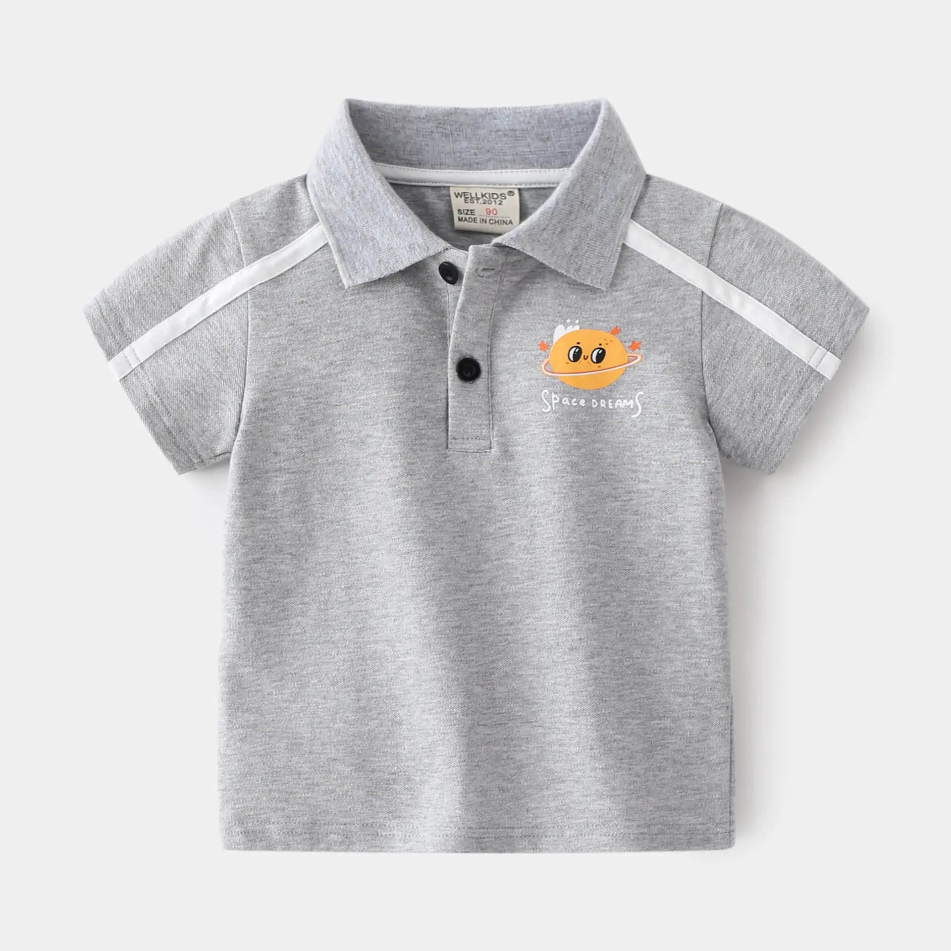 Summer Boys Navy Polo Shirt with Cartoon Embroidery - Image 2