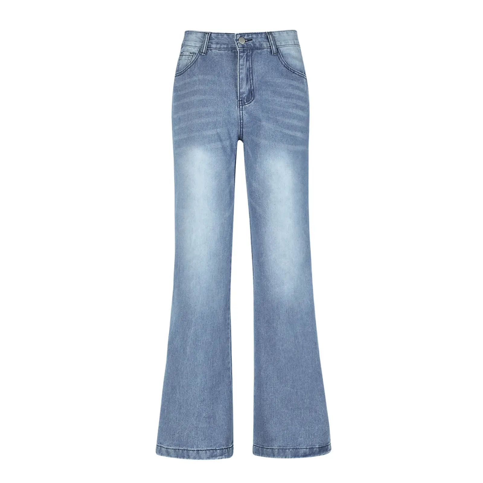 Women High Waist Loose Leg Jeans Light Blue 2021