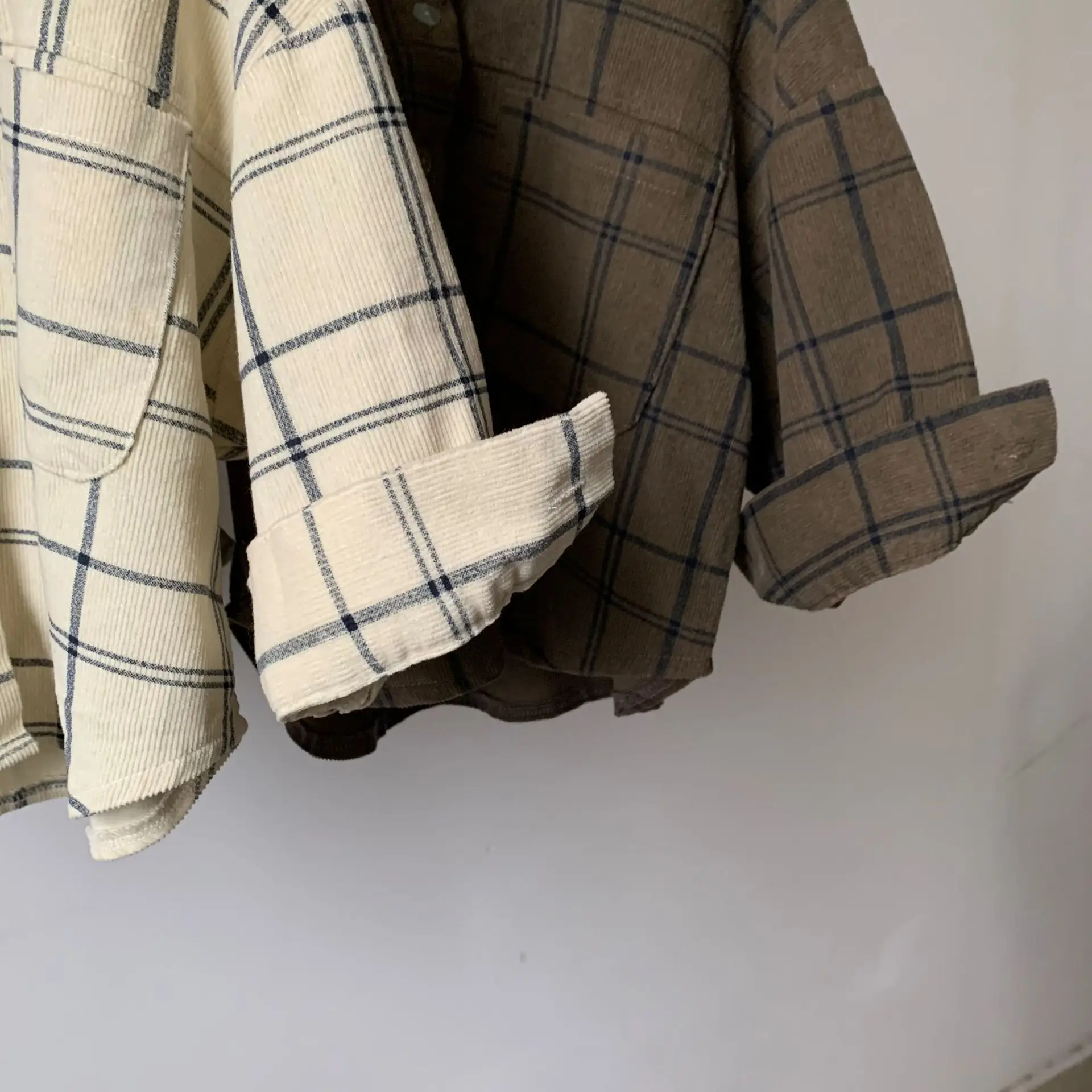 Kids Plaid Hooded Shirt Brown Long Sleeve