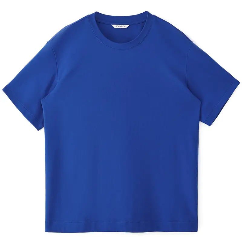 Men Pure Cotton Teal Crewneck T-Shirt New Heavy Loose - Image 17