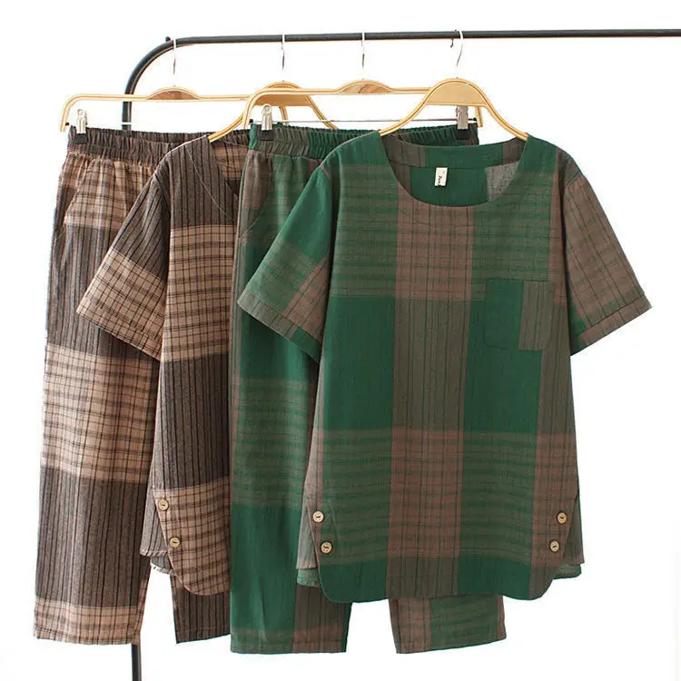 Women Plaid Summer Pajama Set Large Size — feature 2