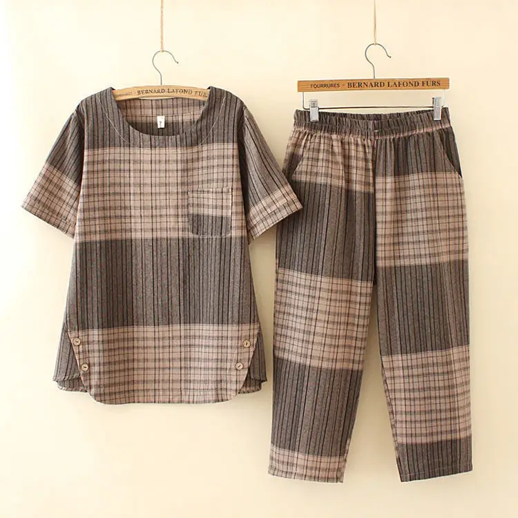 Women Plaid Summer Pajama Set Large Size — feature 4