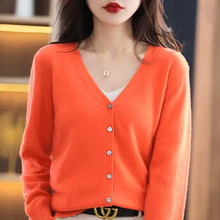 Women Red Knitted Cardigan 2024 Winter Sweater Small - Image 16