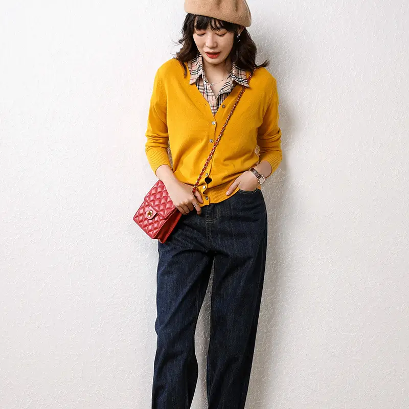 Women Red Knitted Cardigan 2024 Winter Sweater Small - Image 4