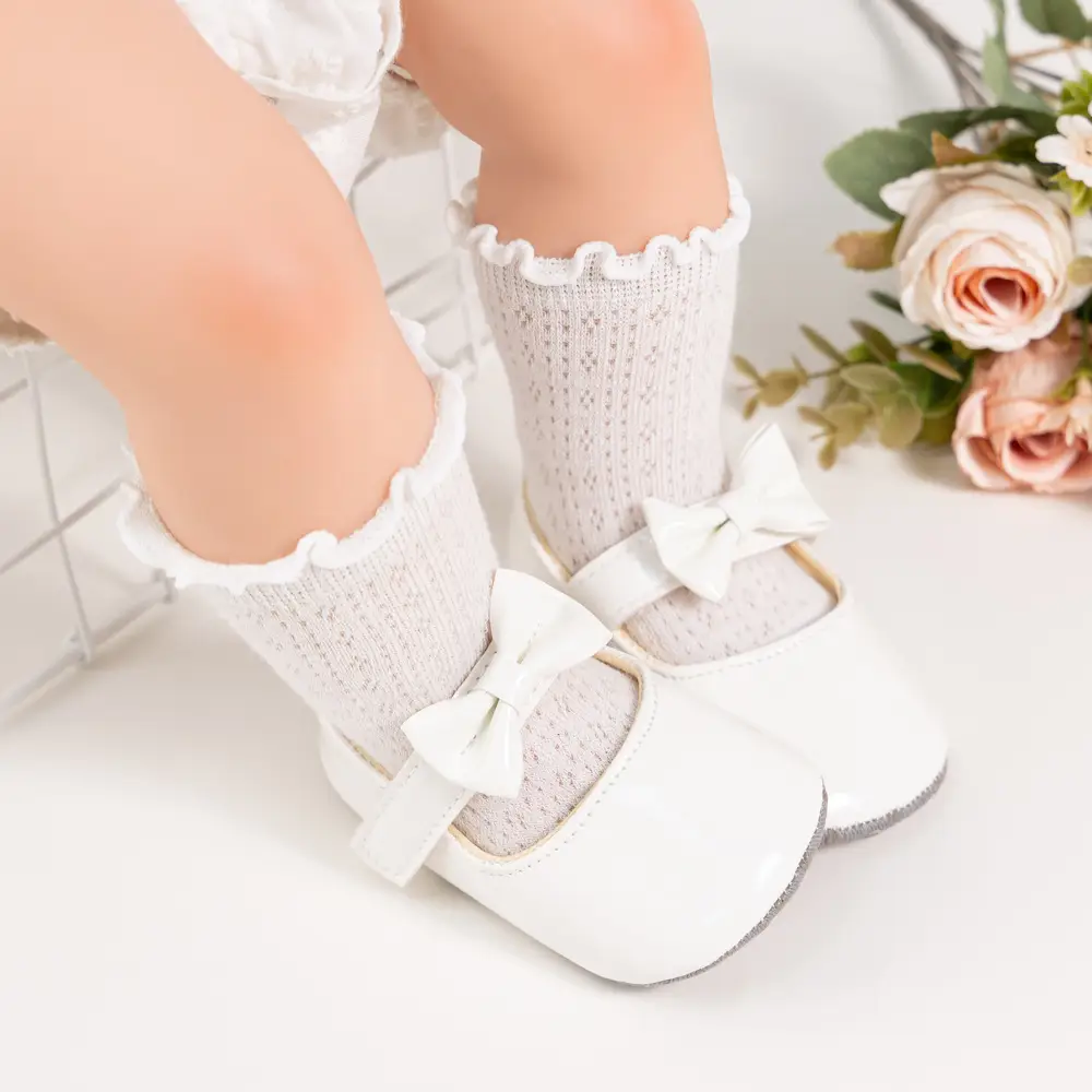 White Bow Soft Sole Toddler Shoes
