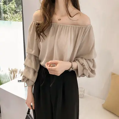 2025 Korean Style Off-Shoulder Chiffon Shirt for Women - Image 3