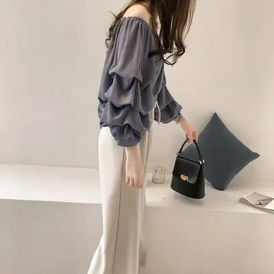 2025 Korean Style Off-Shoulder Chiffon Shirt for Women - Image 4