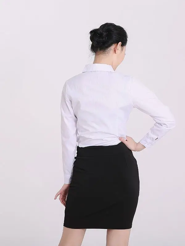 Women's White Vertical Stripe Shirt Long Sleeve Slim Fit Large - Image 5