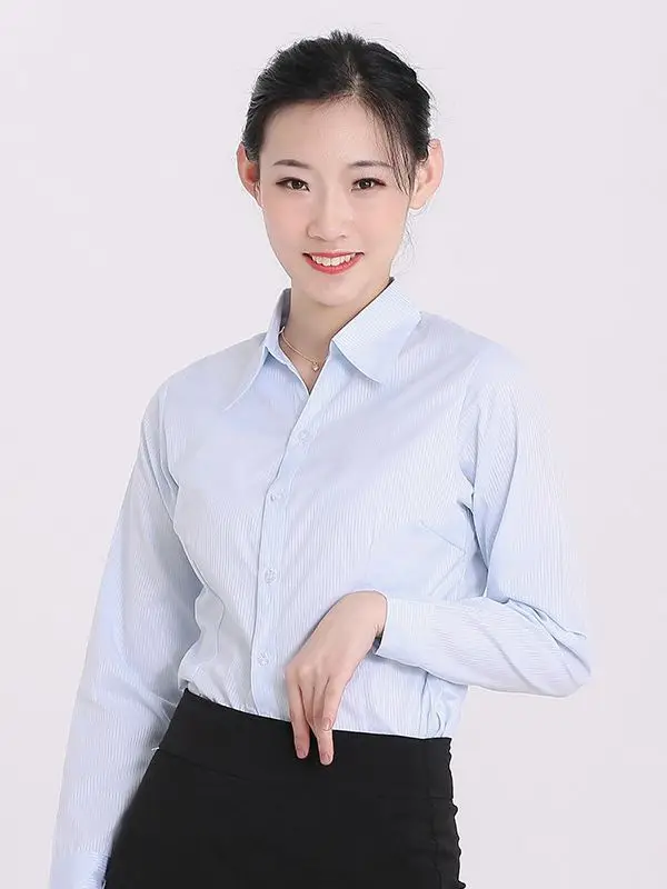 Women's White Vertical Stripe Shirt Long Sleeve Slim Fit Large - Image 6