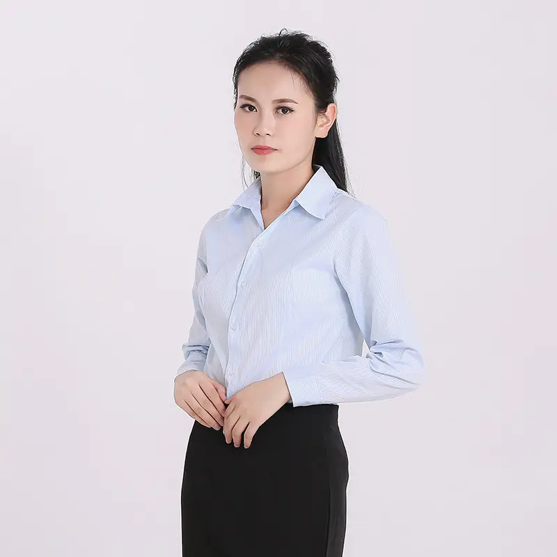 Women's White Vertical Stripe Shirt Long Sleeve Slim Fit Large - Image 3