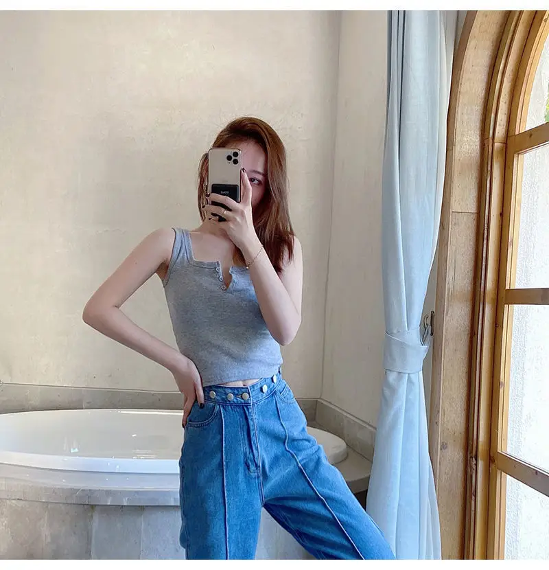 Black Sleeveless Knitted Top for Women Spring Summer — feature 10