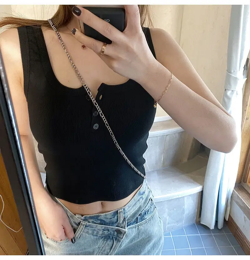 Black Sleeveless Knitted Top for Women Spring Summer — feature 11