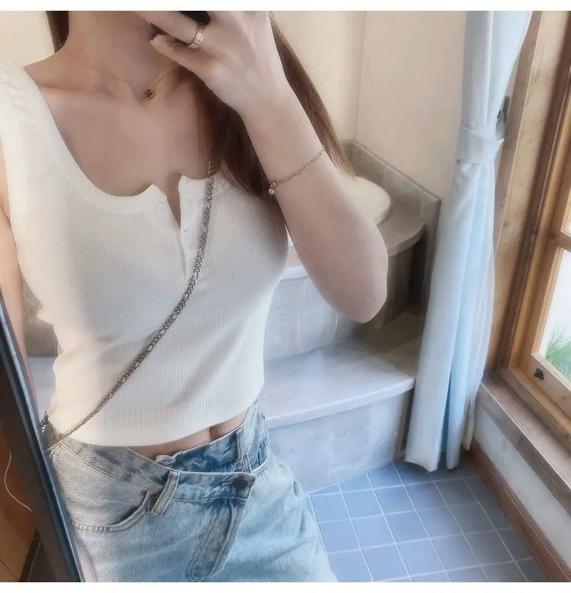 Black Sleeveless Knitted Top for Women Spring Summer — feature 19