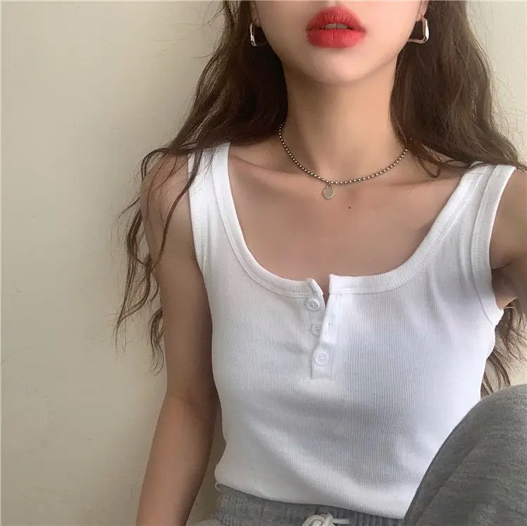 Women Black Button Front Camisole 2021 Summer — feature 10