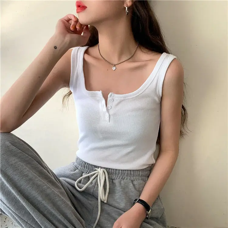 Women Black Button Front Camisole 2021 Summer — feature 11
