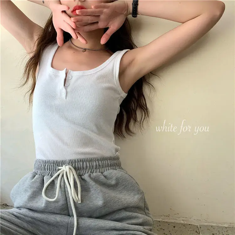 Women Black Button Front Camisole 2021 Summer — feature 13