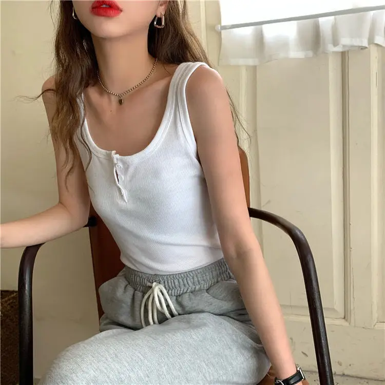 Women Black Button Front Camisole 2021 Summer — feature 14