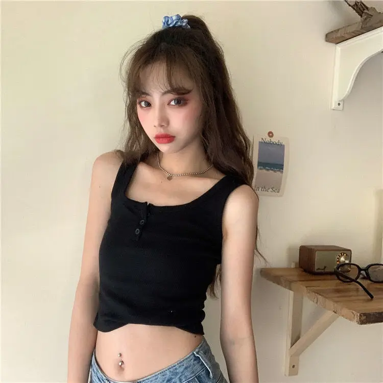 Women Black Button Front Camisole 2021 Summer — feature 19