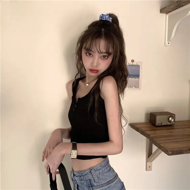 Women Black Button Front Camisole 2021 Summer — feature 20