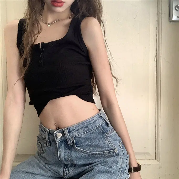 Women Black Button Front Camisole 2021 Summer — feature 21