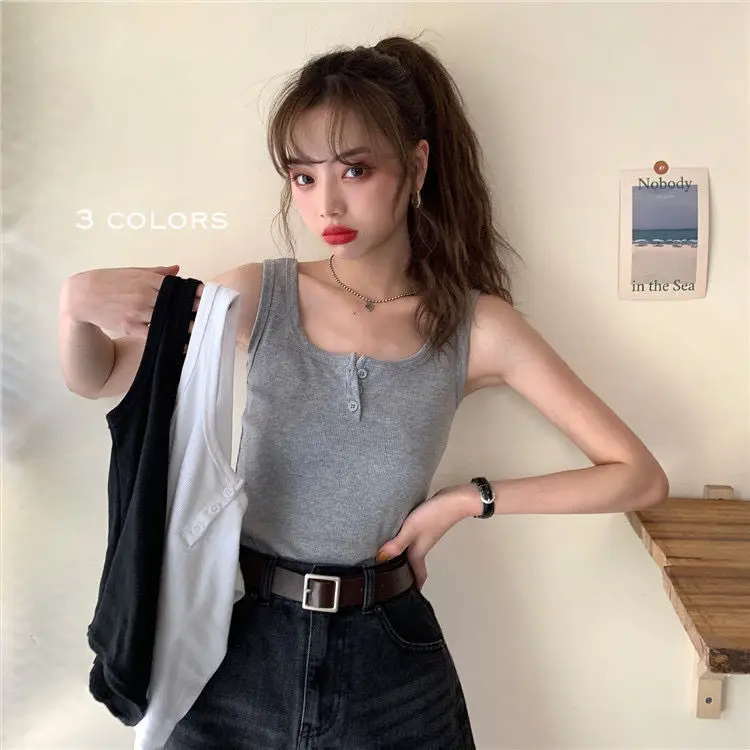 Women Black Button Front Camisole 2021 Summer — feature 4