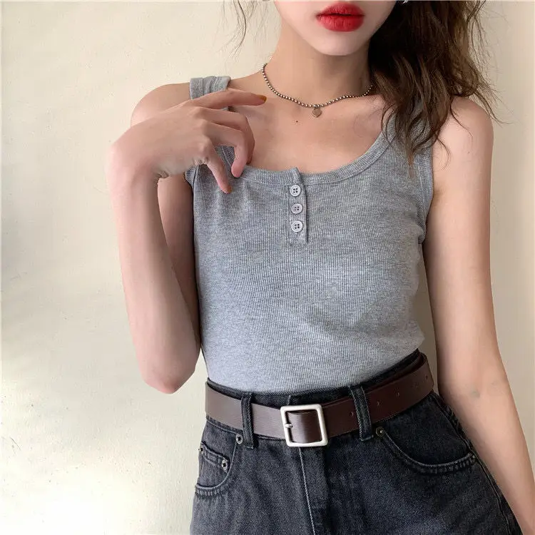 Women Black Button Front Camisole 2021 Summer — feature 9