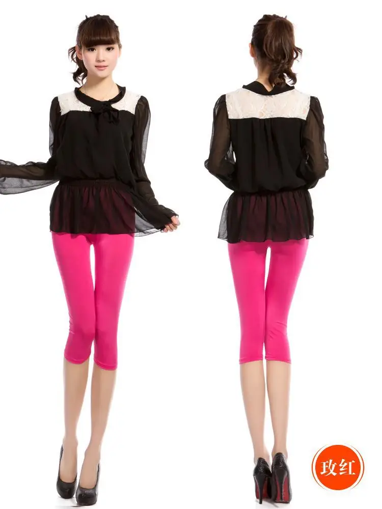 2023 Women's Pink Cropped Ice Silk Leggings Large — feature 3