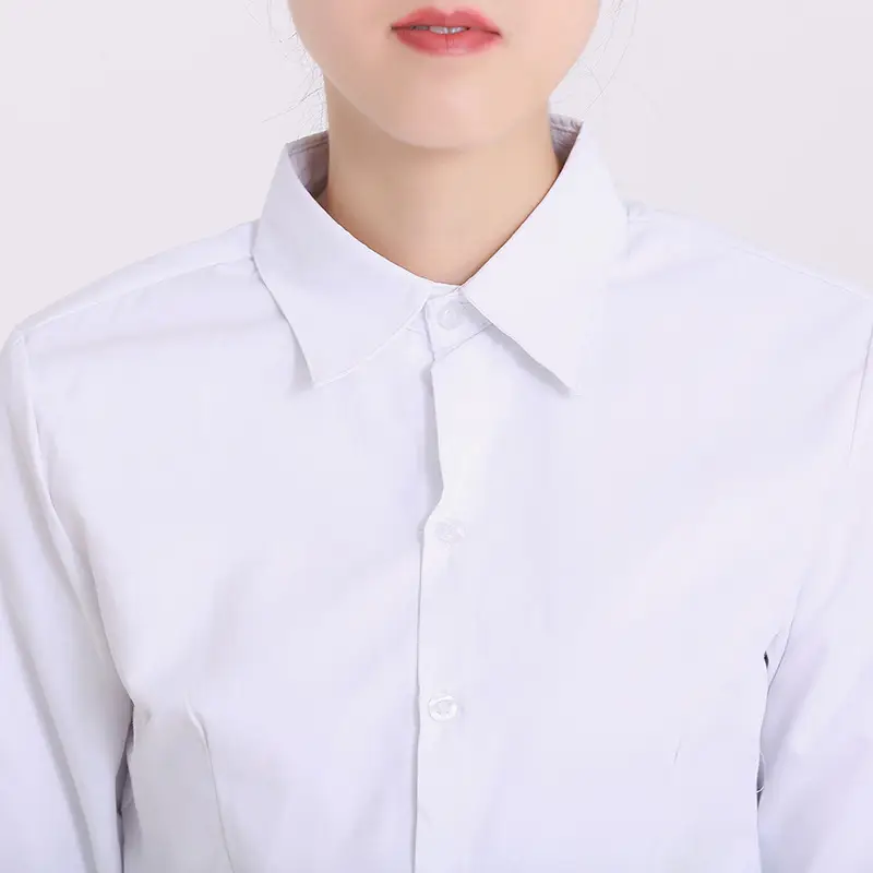 White Collar Shirt Women Long Short Sleeve Slim Fit Large - Image 14