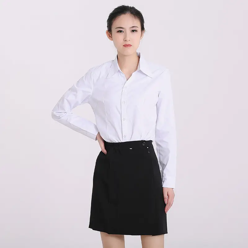 White Collar Shirt Women Long Short Sleeve Slim Fit Large - Image 15