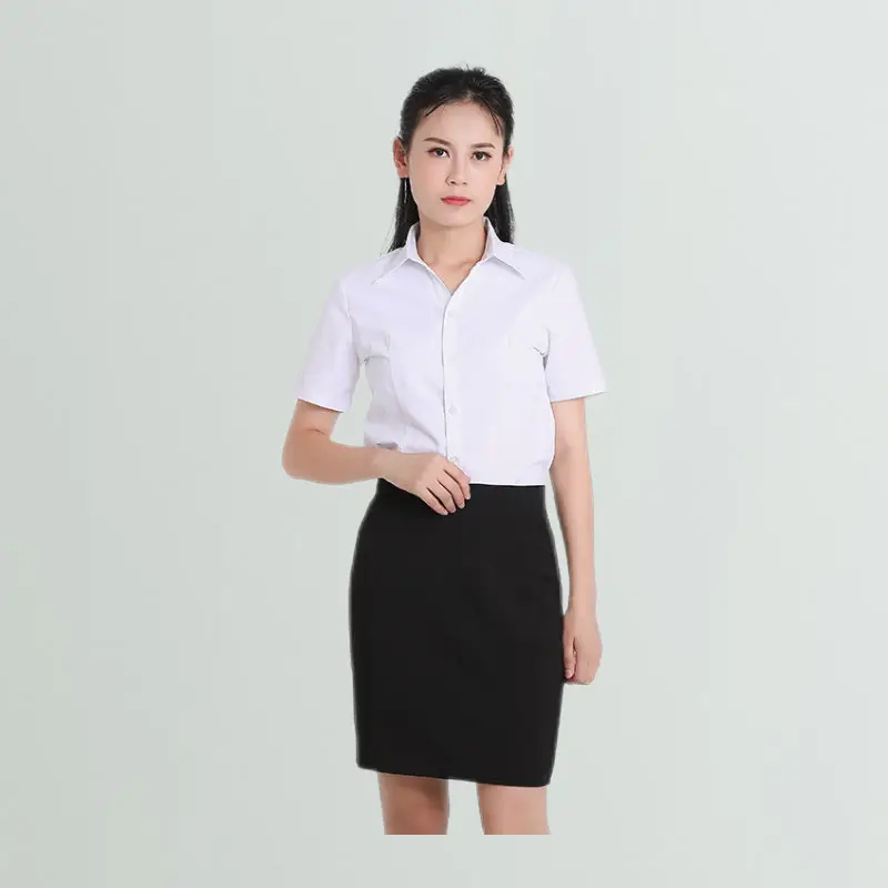 White Collar Shirt Women Long Short Sleeve Slim Fit Large - Image 4