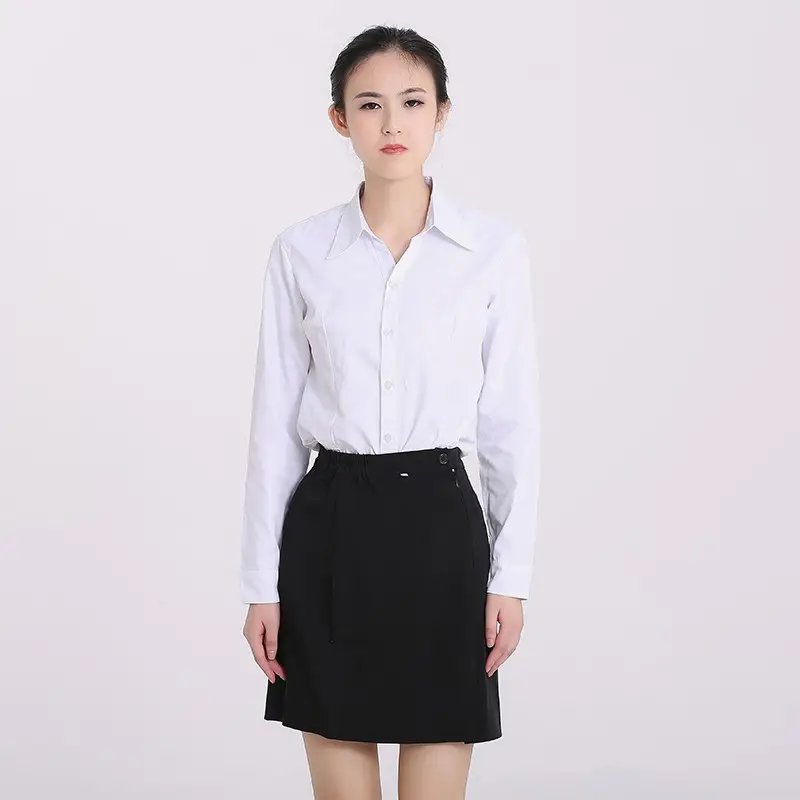 White Collar Shirt Women Long Short Sleeve Slim Fit Large - Image 3