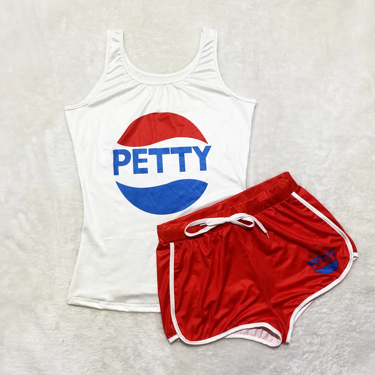 Red Printed Yoga Shorts Set with White Top - Image 18