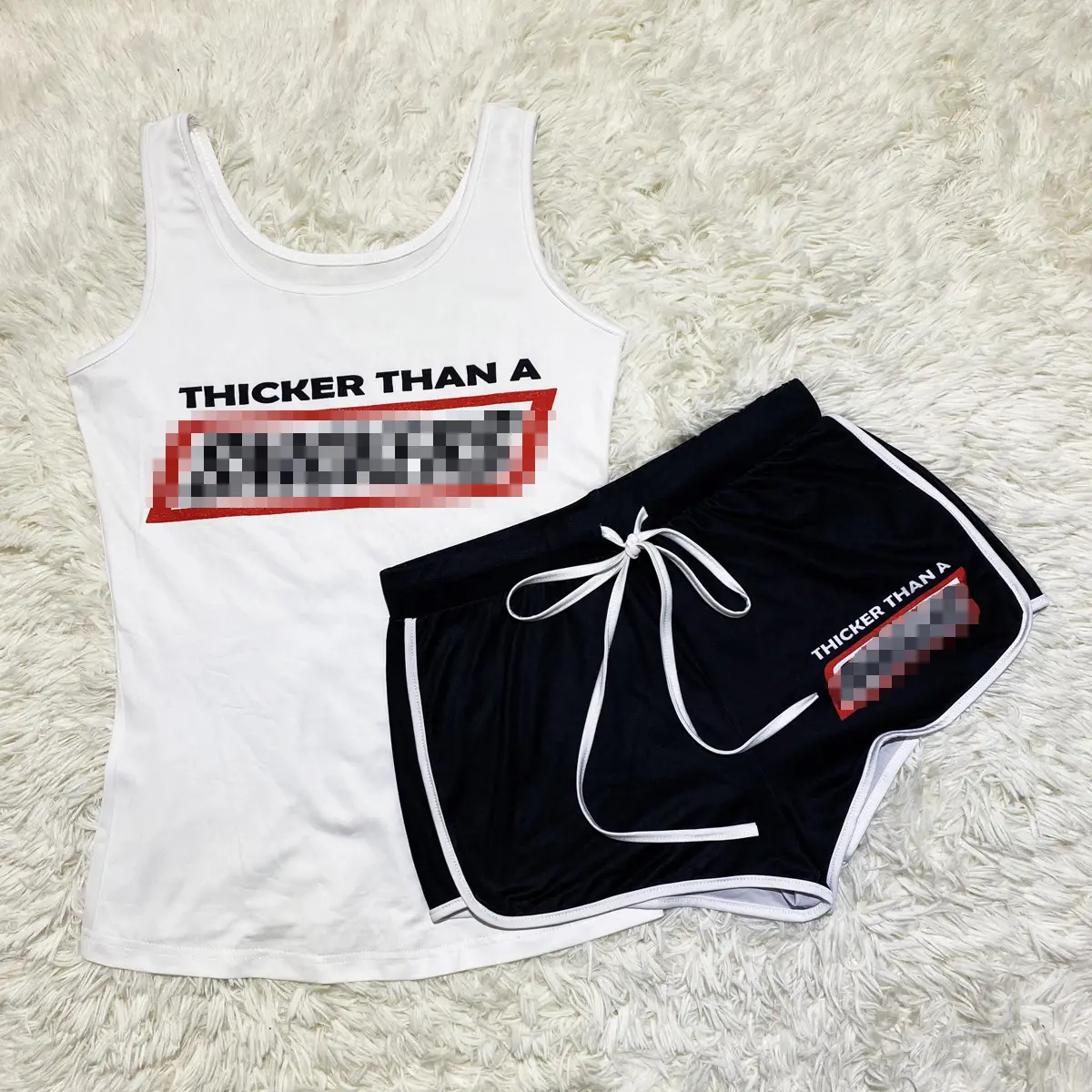 Red Printed Yoga Shorts Set with White Top - Image 6
