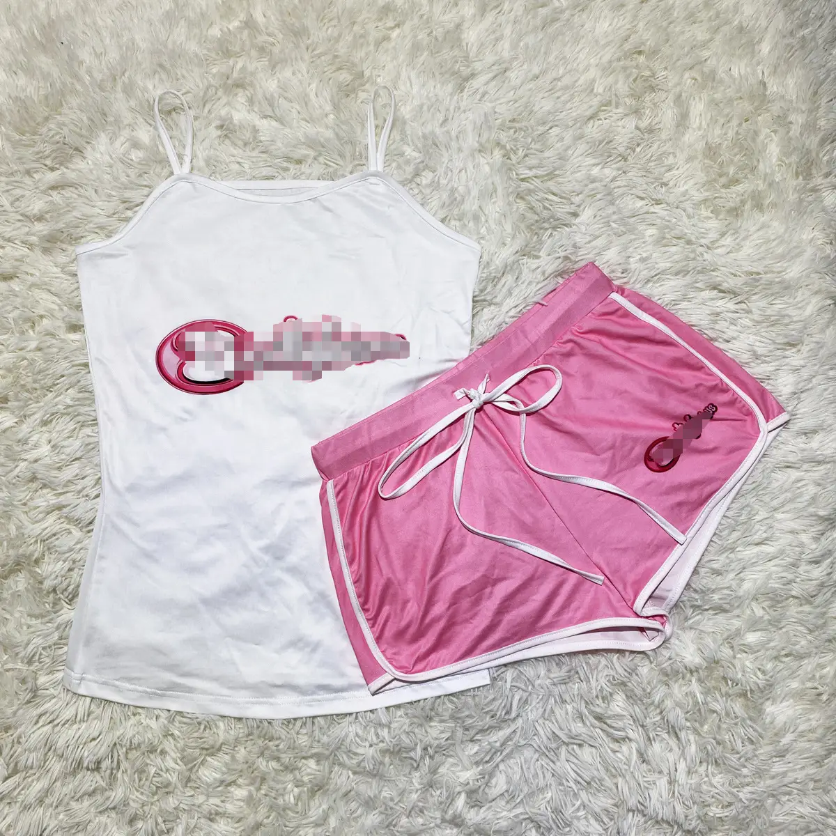 Red Printed Yoga Shorts Set with White Top - Image 9