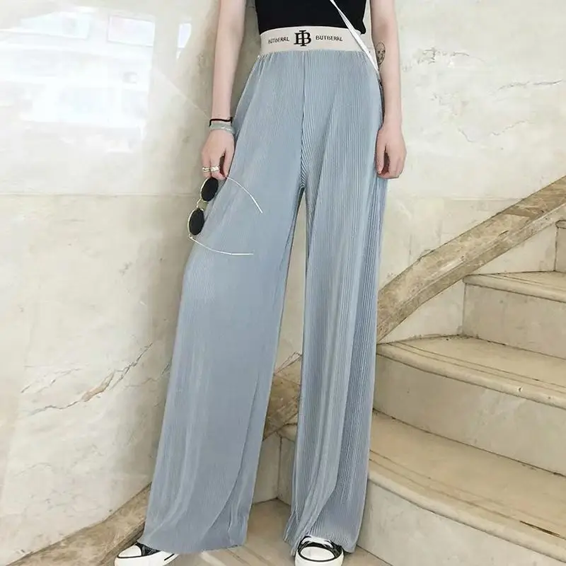Women Wide Leg Pants Spring Summer Letter Print High Waist - Image 7