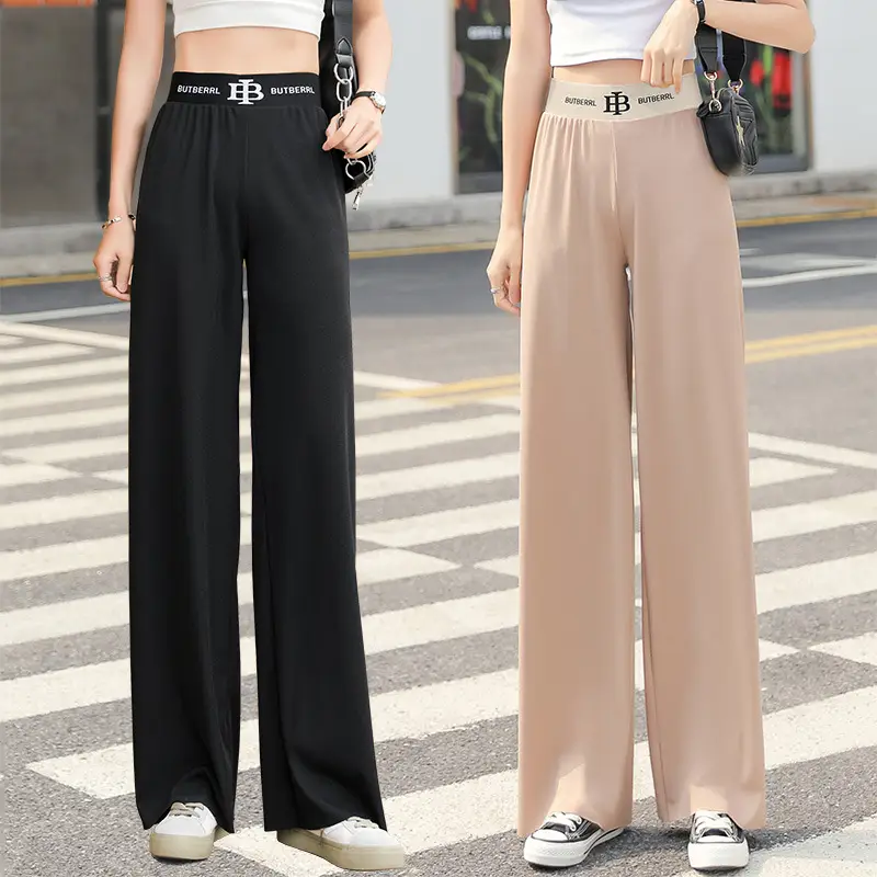 Women Wide Leg Pants Spring Summer Letter Print High Waist - Image 8