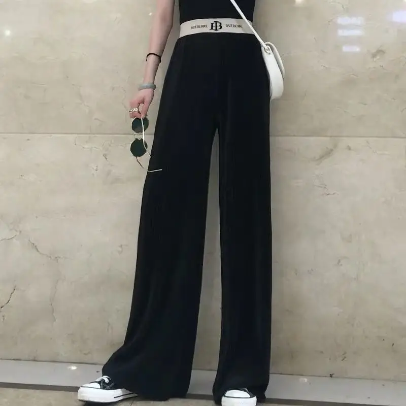Women Wide Leg Pants Spring Summer Letter Print High Waist - Image 9