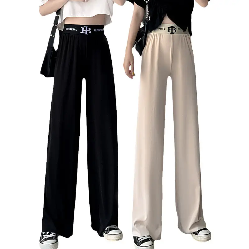 Women Wide Leg Pants Spring Summer Letter Print High Waist - Image 10