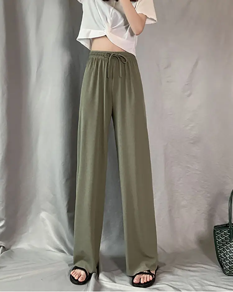 Women Wide Leg Pants Spring Summer Letter Print High Waist - Image 4