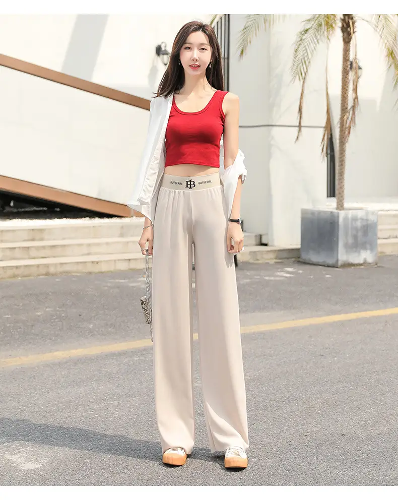 Women Wide Leg Pants Spring Summer Letter Print High Waist - Image 5