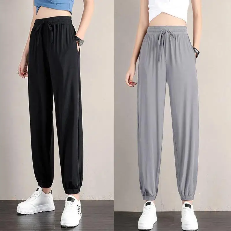 Women Gray Drapey Cropped Sweatpants Plus Size - Image 6