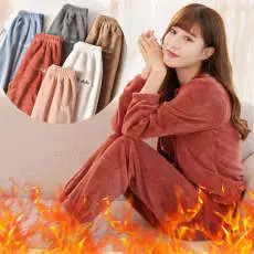 现货600g仙女暖暖裤暖暖套装女珊瑚绒家居服套装外穿百搭宽松懒人