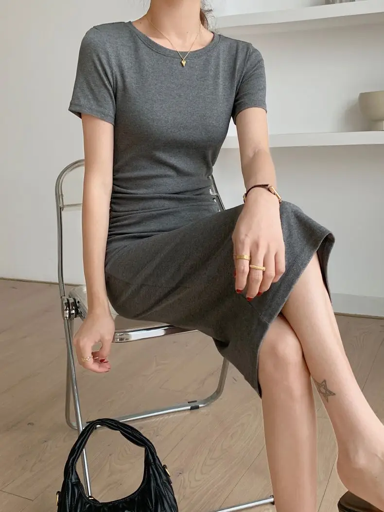 Women Slimming Black Mid-Length T-Shirt Dress 2025 — feature 1