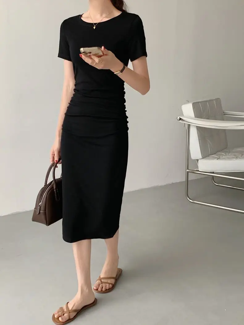 Women Slimming Black Mid-Length T-Shirt Dress 2025 — feature 12