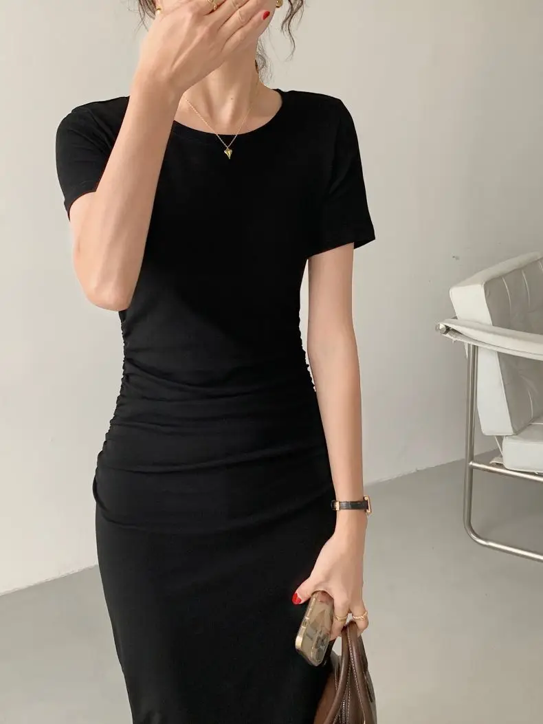 Women Slimming Black Mid-Length T-Shirt Dress 2025 — feature 18
